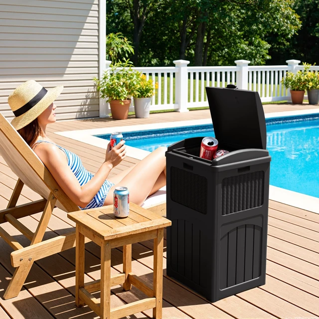 Alt view image 4 of 7 - 33 Gallon Outdoor Trash Can with Lid (2-Pack), Dark Black | Heavy Duty Resin Garbage Bin, Waterproof & UV Resistant for Patio, Garden, Deck, Yard