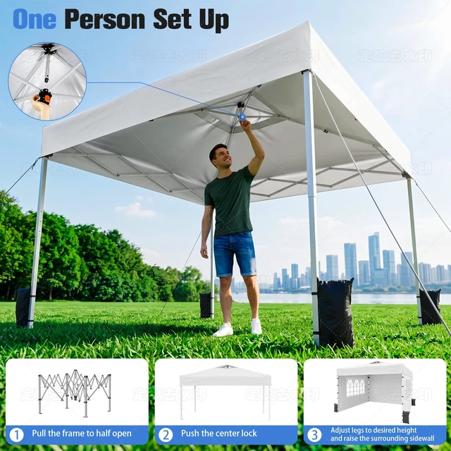 Alt view image 3 of 7 - 10x10 Pop Up Canopy Tent with Dual Vented Roof, One Push Setup, White | 210D Water-Resistant, UPF 50+ UV Protection, Steel Frame, for Patio, Camping & Events