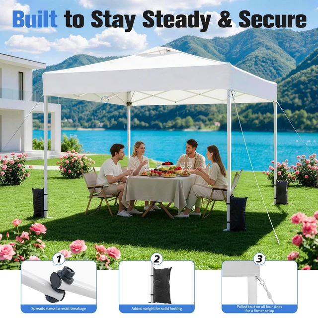 Alt view image 6 of 7 - 10x10 Pop Up Canopy Tent with Dual Vented Roof, One Push Setup, White | 210D Water-Resistant, UPF 50+ UV Protection, Steel Frame, for Patio, Camping & Events