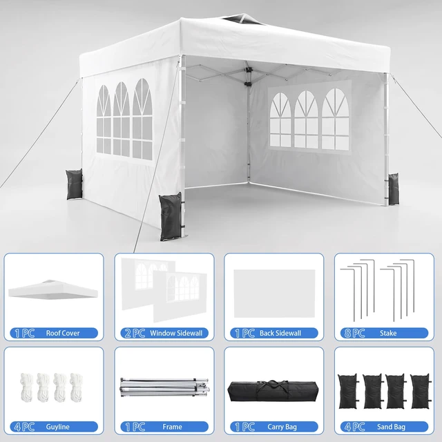Alt view image 7 of 7 - 10x10 Pop Up Canopy Tent with Dual Vented Roof, One Push Setup, White | 210D Water-Resistant, UPF 50+ UV Protection, Steel Frame, for Patio, Camping & Events