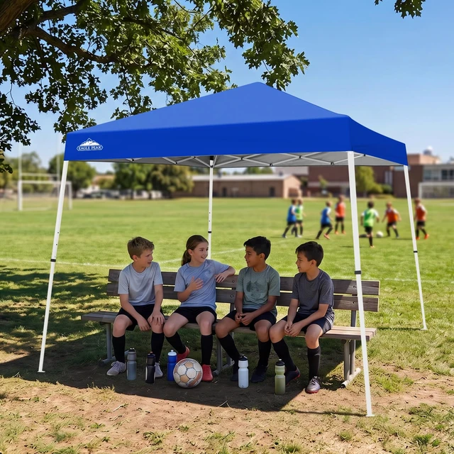 Alt view image 5 of 7 - 10x10 Slant Leg Pop Up Canopy Tent, Blue | PeakPush Center Lock, Easy 1 Person Setup Pop Up Tent, Portable Sports & Camping Shelter, 10x10 Base 8x8 Top, Carry Bag