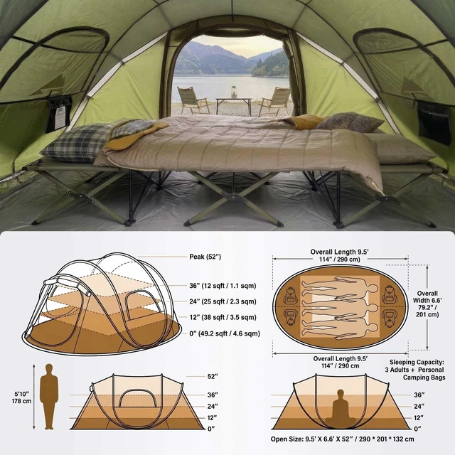 Alt view image 2 of 7 - 4 Person Easy Pop Up Tent,Camping Tent with Skylight and Rainfly,Waterproof,Quick Setup-Instant Tents for Camping Outdoor