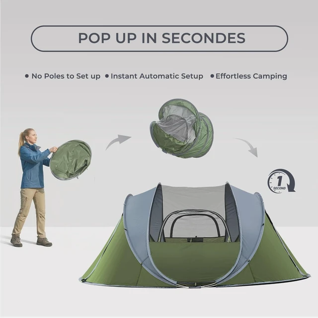 Alt view image 3 of 7 - 4 Person Easy Pop Up Tent,Camping Tent with Skylight and Rainfly,Waterproof,Quick Setup-Instant Tents for Camping Outdoor