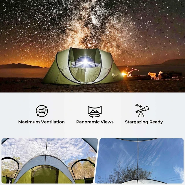 Alt view image 5 of 7 - 4 Person Easy Pop Up Tent,Camping Tent with Skylight and Rainfly,Waterproof,Quick Setup-Instant Tents for Camping Outdoor