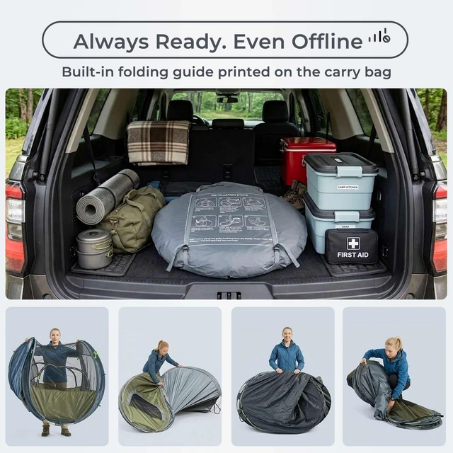 Alt view image 7 of 7 - 4 Person Easy Pop Up Tent,Camping Tent with Skylight and Rainfly,Waterproof,Quick Setup-Instant Tents for Camping Outdoor