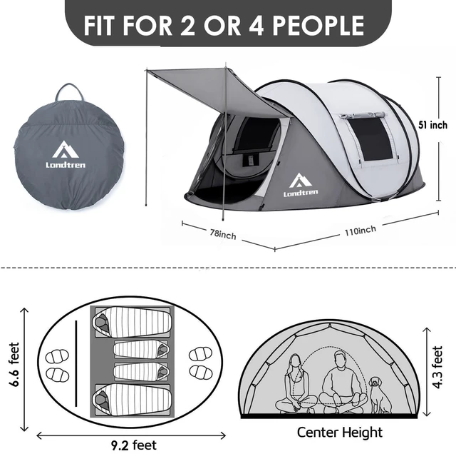 Alt view image 2 of 6 - Pop Up Tents for Camping 2 Person Waterproof Pop Up Army Tents Surplus Tents Military Popup Tent Camping Easy Up Camping Tents Instant Pop Up Tent Big