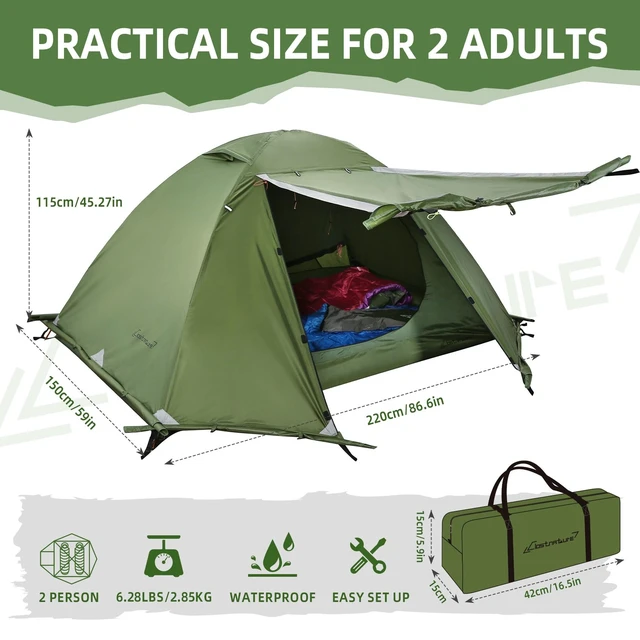 Alt view image 2 of 7 - 4 Season Backpacking Tent - 2 Person Cold Weather Winter Tent | 2 Man Snow Tent, Aluminum Pole, PU 5000, Easy Setup Tent, Lightweight, Waterproof, All Season Weather Tent for Hiking