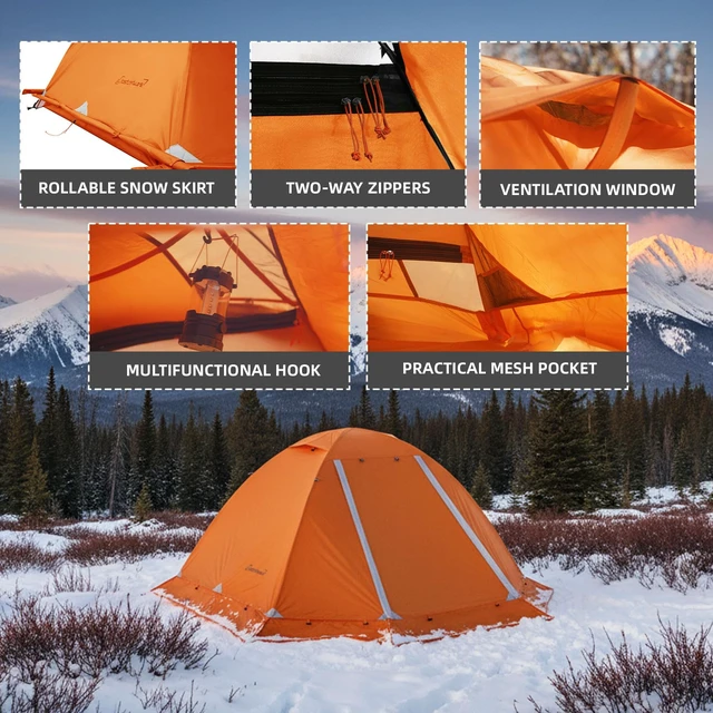Alt view image 7 of 7 - 4 Season Backpacking Tent - 2 Person Cold Weather Winter Tent | 2 Man Snow Tent, Aluminum Pole, PU 5000, Easy Setup Tent, Lightweight, Waterproof, All Season Weather Tent for Hiking