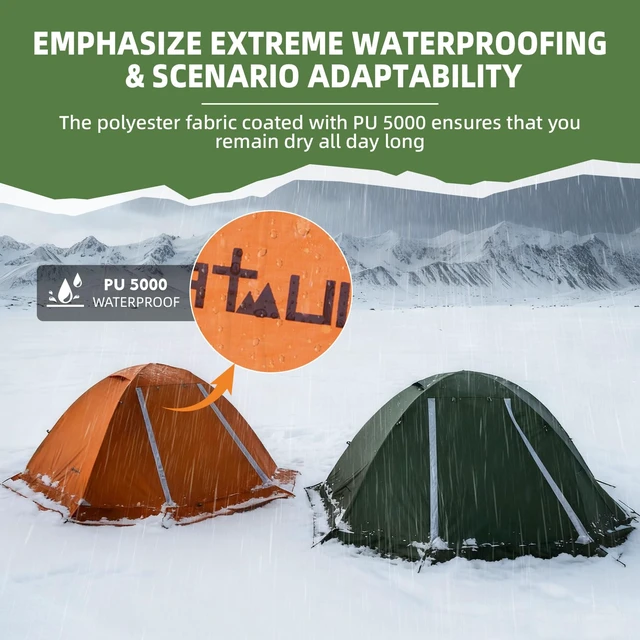 Alt view image 5 of 7 - 4 Season Backpacking Tent - 2 Person Cold Weather Winter Tent | 2 Man Snow Tent, Aluminum Pole, PU 5000, Easy Setup Tent, Lightweight, Waterproof, All Season Weather Tent for Hiking