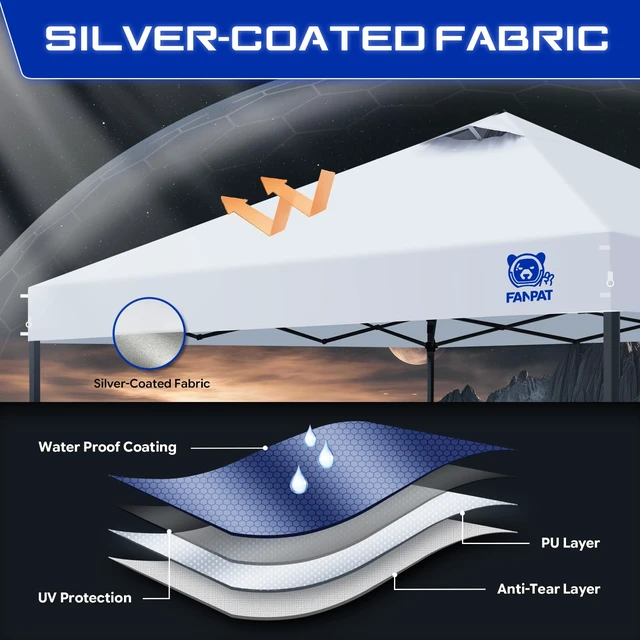 Alt view image 4 of 7 - 10x10 Pop Up Canopy Tent, Instant Portable Shelter, White 10x10 | One-Push Center Lock Pop Up Canopy Tent with 4-Layer Reinforced Fabric, Vented UV Top & Carry Bag for Outdoor Party