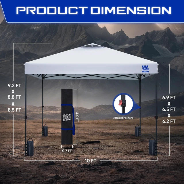 Alt view image 5 of 7 - 10x10 Pop Up Canopy Tent, Instant Portable Shelter, White 10x10 | One-Push Center Lock Pop Up Canopy Tent with 4-Layer Reinforced Fabric, Vented UV Top & Carry Bag for Outdoor Party