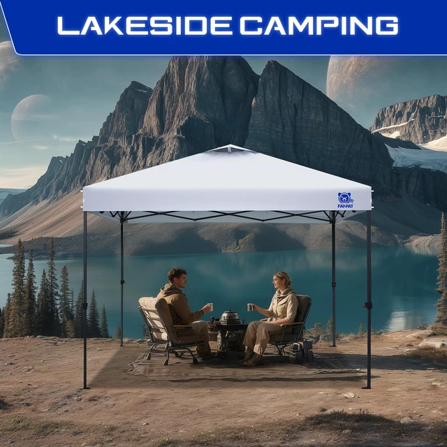 Alt view image 7 of 7 - 10x10 Pop Up Canopy Tent, Instant Portable Shelter, White 10x10 | One-Push Center Lock Pop Up Canopy Tent with 4-Layer Reinforced Fabric, Vented UV Top & Carry Bag for Outdoor Party