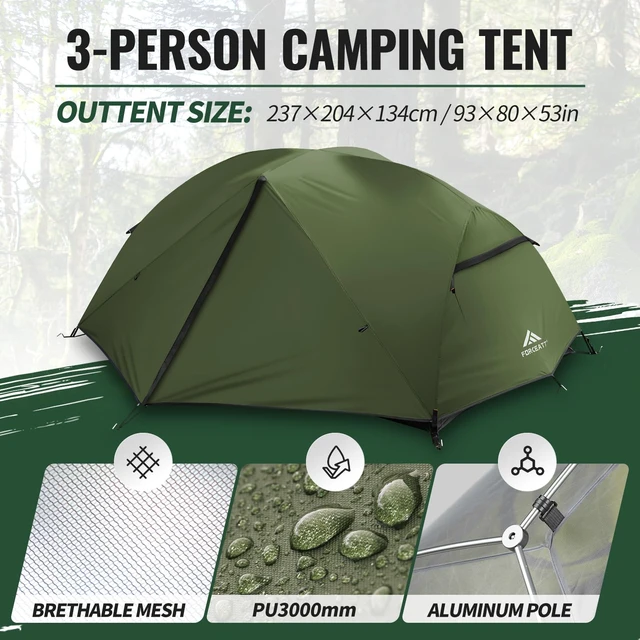 Alt view image 2 of 7 - Tent 3 Person Camping Tent, Waterproof and Windproof 3-4 Seasons Ultralight Backpack Tent, can be Installed Immediately, Suitable for Hiking, Camping, Outdoor