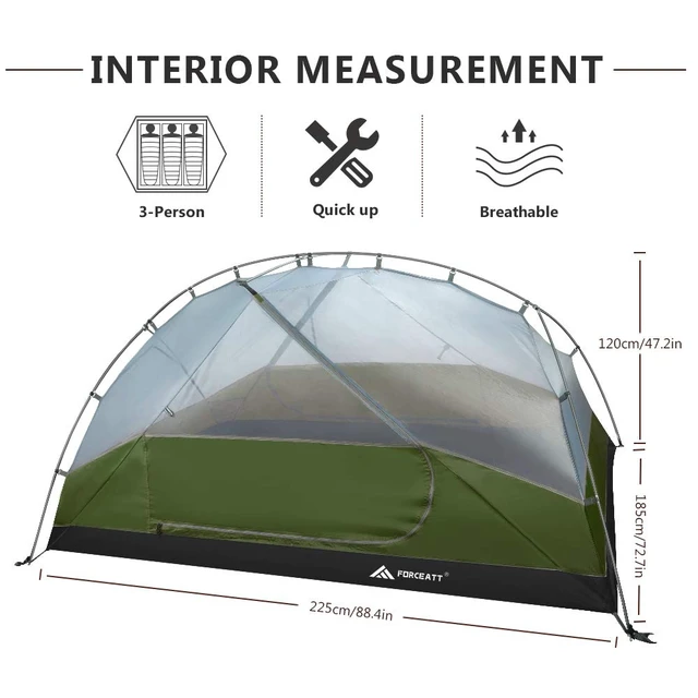Alt view image 3 of 7 - Tent 3 Person Camping Tent, Waterproof and Windproof 3-4 Seasons Ultralight Backpack Tent, can be Installed Immediately, Suitable for Hiking, Camping, Outdoor