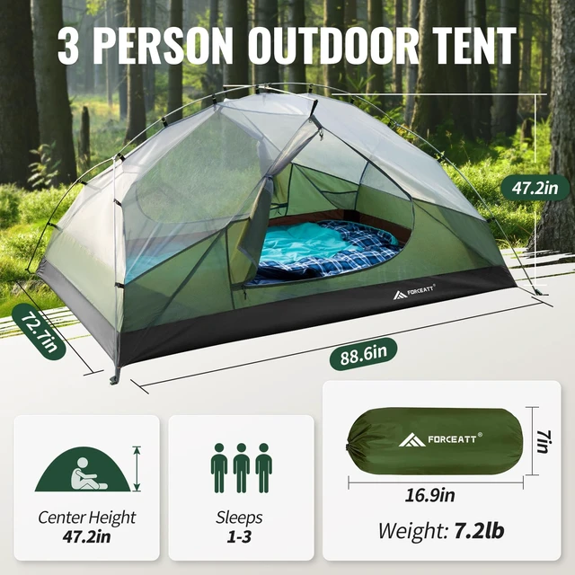 Alt view image 4 of 7 - Tent 3 Person Camping Tent, Waterproof and Windproof 3-4 Seasons Ultralight Backpack Tent, can be Installed Immediately, Suitable for Hiking, Camping, Outdoor