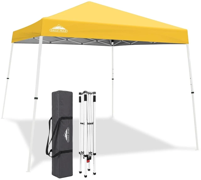 Main image of 10x10 Slant Leg Pop Up Canopy Tent, Yellow | PeakPush Center Lock, Easy 1 Person Setup Pop Up Tent, Portable Sports & Camping Shelter, 10x10 Base 8x8 Top, Carry Bag