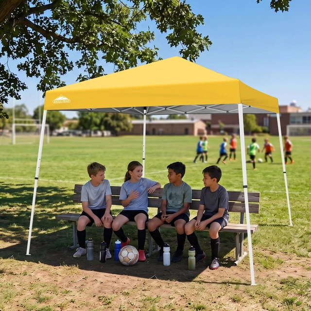 Alt view image 5 of 7 - 10x10 Slant Leg Pop Up Canopy Tent, Yellow | PeakPush Center Lock, Easy 1 Person Setup Pop Up Tent, Portable Sports & Camping Shelter, 10x10 Base 8x8 Top, Carry Bag