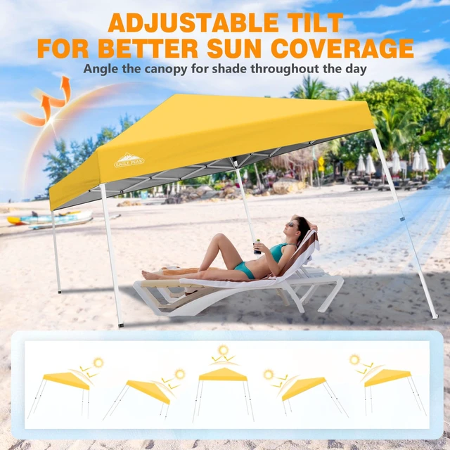 Alt view image 7 of 7 - 10x10 Slant Leg Pop Up Canopy Tent, Yellow | PeakPush Center Lock, Easy 1 Person Setup Pop Up Tent, Portable Sports & Camping Shelter, 10x10 Base 8x8 Top, Carry Bag