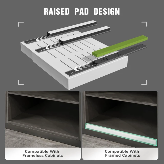 Alt view image 6 of 7 - 4 Pack Expandable Pull Out Cabinet Organizer 21"Deep With Raising Pad for Framed Cabinets,Upgrade 3 Slide Rails Slide Out Drawers,No Drill Roll Out Shelves,Adjustable Width 12.1"-20.4" White