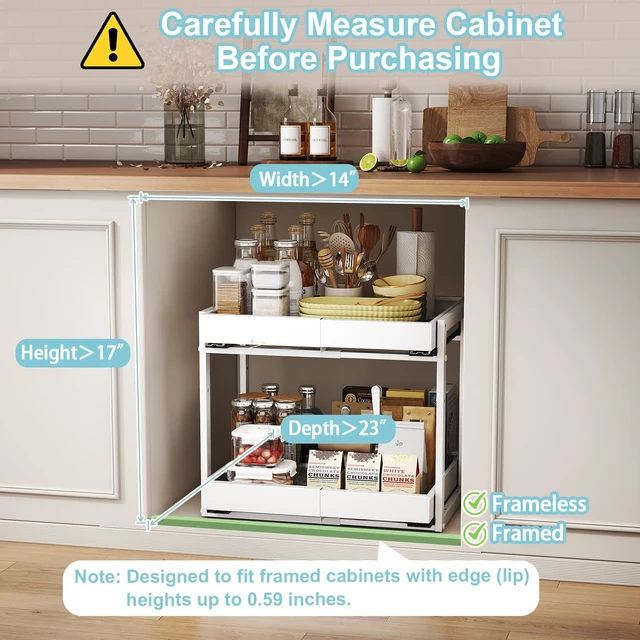 Alt view image 5 of 7 - 2-Tier Expandable Pull Out Cabinet Organizer, Cabinet Drawers, 21"D | Cabinet Pull Out shelves, Adjustable Pantry Drawers, Slide Out Drawers for Kitchen Cabinets, Under Sink Organizer,Large White