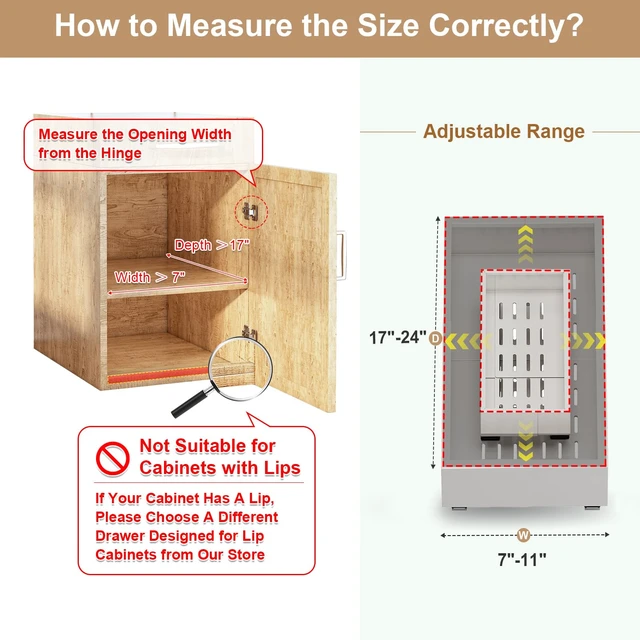 Alt view image 2 of 6 - 2Pc Pull out Cabinet Organizer,7"-11"W,17"-24"D,Expandable | No Drill,Adjustable,Roll out Drawers,Adhesive Sliding Drawers,Slide out Shelves for Cabinets Without Lip,Kitchen,Pantry,White
