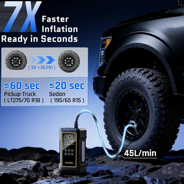 Alt view image 2 of 7 - 12000mAh Heavy Duty Tire Inflator Portable Air Compressor | Powerful, 7X Faster, 150PSI, Dual Power 12V&Cordless, For Car Tires, Pickup Trucks, Jeeps, SUVs & RVs, Digital Pressure Gauge