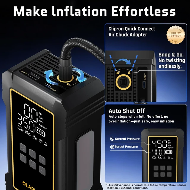 Alt view image 4 of 7 - 12000mAh Heavy Duty Tire Inflator Portable Air Compressor | Powerful, 7X Faster, 150PSI, Dual Power 12V&Cordless, For Car Tires, Pickup Trucks, Jeeps, SUVs & RVs, Digital Pressure Gauge