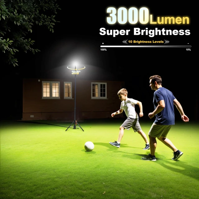 Alt view image 3 of 7 - 360° Rechargeable Work Light with Remote &Telescopic Stand (8.4Ft), 3000LM Ultra Bright 3CCT Dimmable, 6000mAh Battery, Portable Camping Light for Jobsite Workshop Sports Emergencies