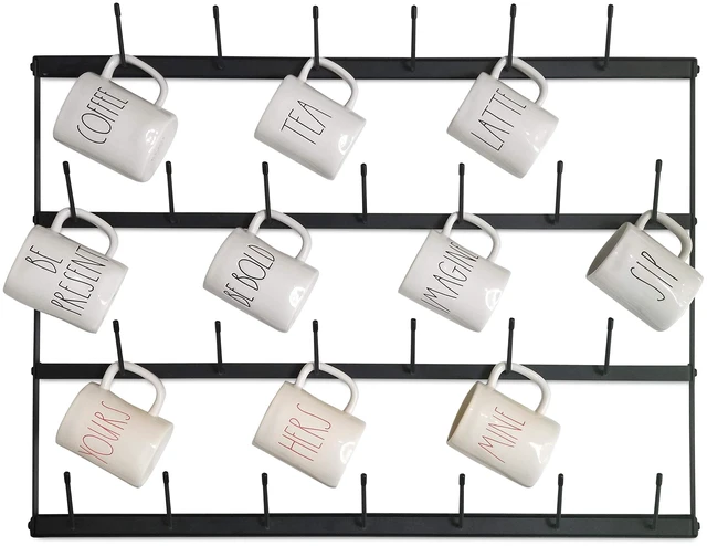 Main image of Mug Rack with Sturdy Steel Frame, Matte Black Finish, Removable Rubber Caps, Wall Mounted (Horizontal 34" x 23.5")