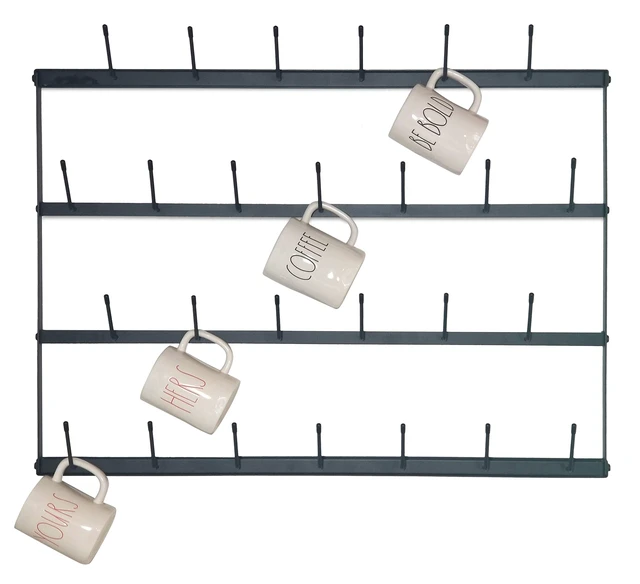 Alt view image 4 of 4 - Mug Rack with Sturdy Steel Frame, Matte Black Finish, Removable Rubber Caps, Wall Mounted (Horizontal 34" x 23.5")