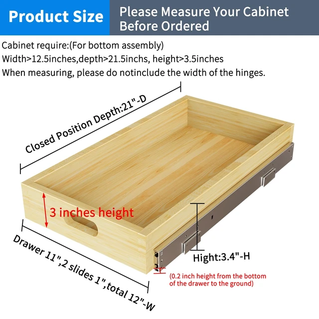 Alt view image 2 of 7 - 2 Set Pull Out Cabinet Organizer, Soft Close Slide Out Wood Drawer Storage Shelves for Kitchen, Base Cabinet Organization for Pantry, Finished, Heavy-Duty, Bottom Assembly (12 W x 21 D)