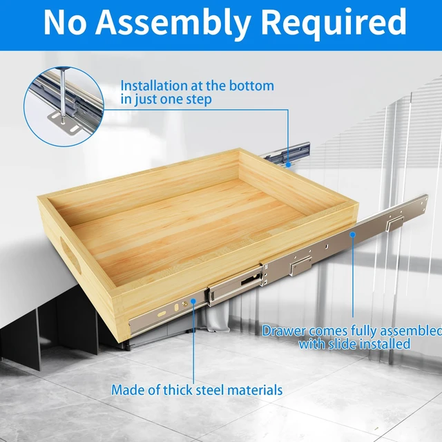Alt view image 6 of 7 - 2 Set Pull Out Cabinet Organizer, Soft Close Slide Out Wood Drawer Storage Shelves for Kitchen, Base Cabinet Organization for Pantry, Finished, Heavy-Duty, Bottom Assembly (12 W x 21 D)