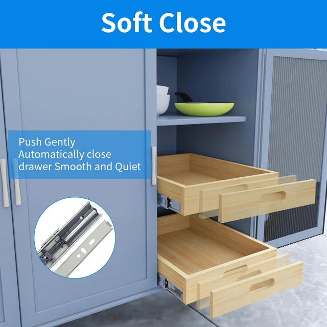 Alt view image 7 of 7 - 2 Set Pull Out Cabinet Organizer, Soft Close Slide Out Wood Drawer Storage Shelves for Kitchen, Base Cabinet Organization for Pantry, Finished, Heavy-Duty, Bottom Assembly (12 W x 21 D)