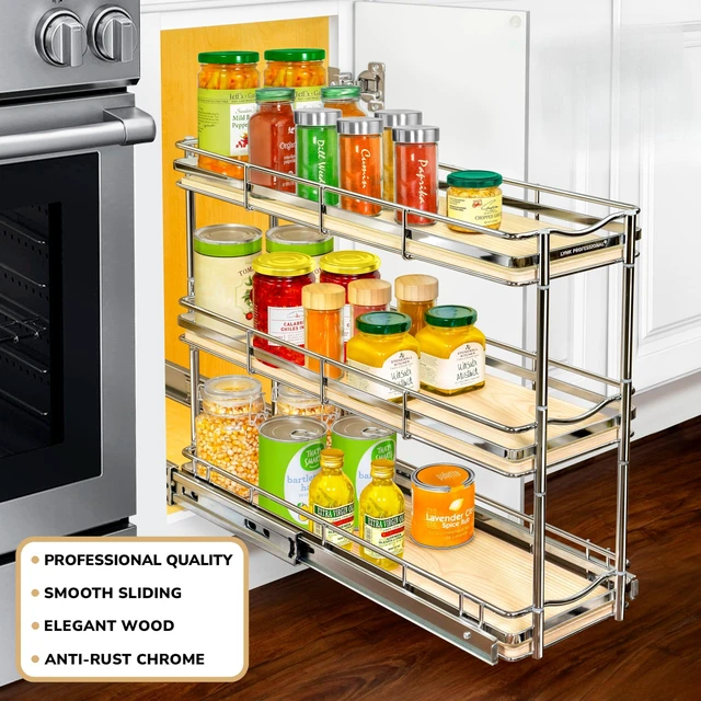 Alt view image 2 of 7 - LYNK Élite 3-Tier Spice Rack Organizer Cabinet, Pull Out Spice Rack | 6 x 21" Élite wood and chrome 2-Tier pull-out spice rack organizer for bottles, jars and seasonings.