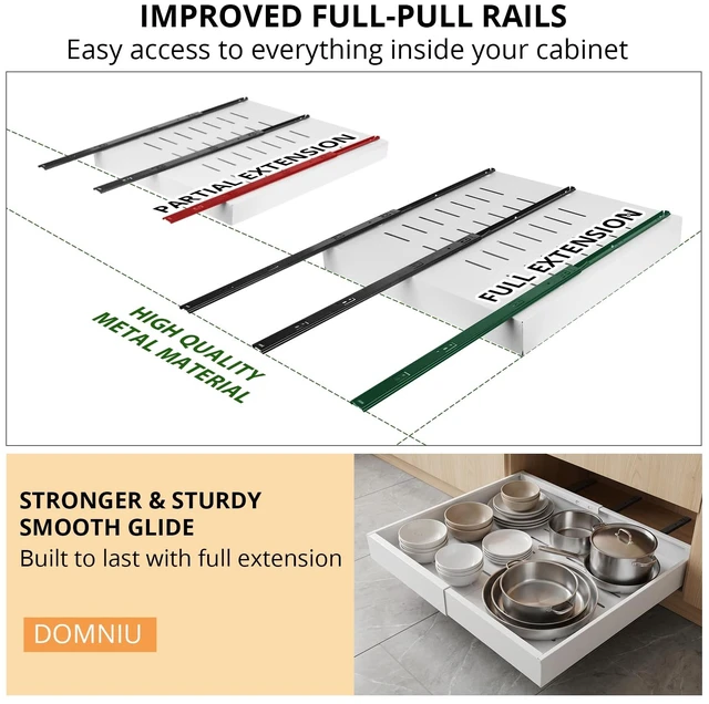 Alt view image 7 of 7 - 4 Pack Pull Out Cabinet Organizers Expandable Width (12.4''-20.27'') | Upgrade 3 Slide Rails Sliding Drawer for Kitchen Cabinet Organizer with Adhesive Nano Film, White