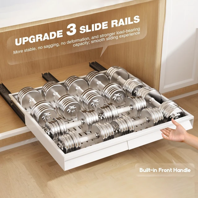 Alt view image 6 of 7 - Pull Out Cabinet Organizer, 4-Side Expandable to Fit Most Cabinets, 3 Rail Slide Out Drawers with Raising Pad for Framed & Frameless Cabinets, 15"-25" W x 17"-24" D, White, 2 Pack
