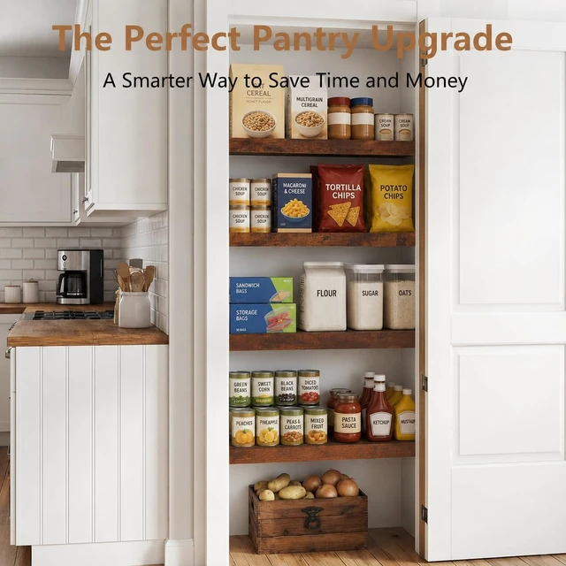 Alt view image 2 of 7 - Wire Shelf Covers for Pantry, Premium Engineered Wood Shelf Covers for Wire Shelving, Wire Rack Covers for Closet, Laundry Room, Easy Assembly, Rustic Brown (5pcs, 24" W x 12" D), Patent Pending