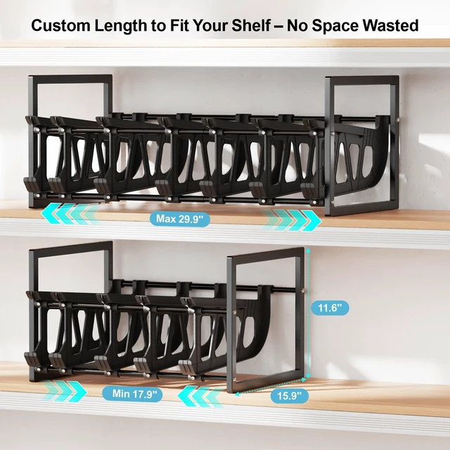 Alt view image 5 of 7 - Pantry Can Organizer - Auto-Rolling, Expandable, Holds 120 Cans | Stackable For Walk-in Deep Pantry Shelf, Adjustable Width for Food Cans, Sturdy Metal Frame, Easy Access & Restocking, Black