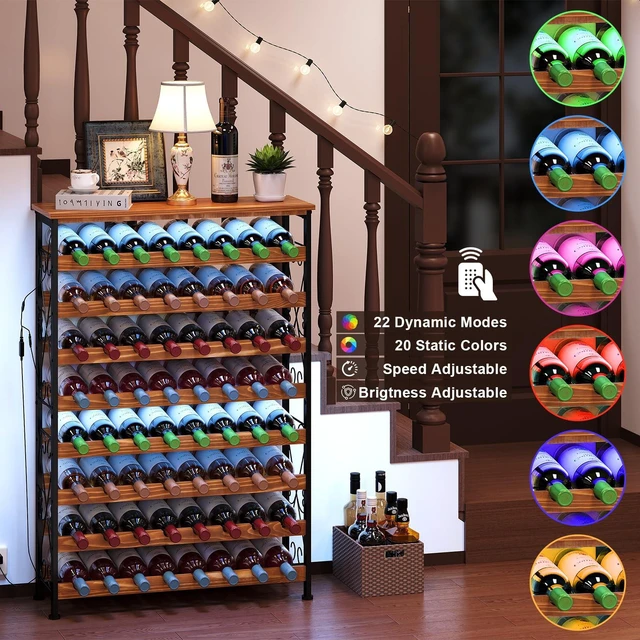 Alt view image 3 of 7 - 64 Bottles Wine Rack Freestanding Floor with 2 in 1 LED Light, Wine Bottle Rack Wine Holder Wine Storage Shelf for Kitchen Bar Pantry, Tall Wine Cabinet Stand Display 31.85''L X 10.6''W X 47.95''H