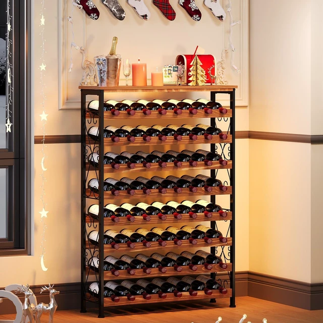 Alt view image 4 of 7 - 64 Bottles Wine Rack Freestanding Floor with 2 in 1 LED Light, Wine Bottle Rack Wine Holder Wine Storage Shelf for Kitchen Bar Pantry, Tall Wine Cabinet Stand Display 31.85''L X 10.6''W X 47.95''H