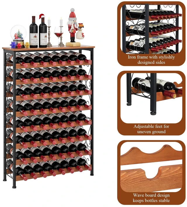 Alt view image 7 of 7 - 64 Bottles Wine Rack Freestanding Floor with 2 in 1 LED Light, Wine Bottle Rack Wine Holder Wine Storage Shelf for Kitchen Bar Pantry, Tall Wine Cabinet Stand Display 31.85''L X 10.6''W X 47.95''H