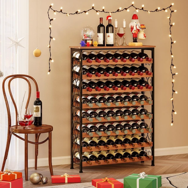Alt view image 5 of 7 - 64 Bottles Wine Rack Freestanding Floor with 2 in 1 LED Light, Wine Bottle Rack Wine Holder Wine Storage Shelf for Kitchen Bar Pantry, Tall Wine Cabinet Stand Display 31.85''L X 10.6''W X 47.95''H