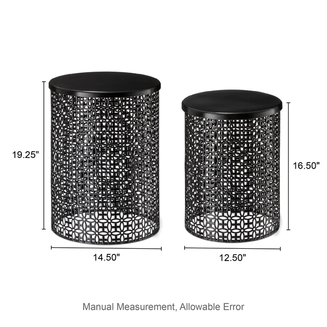 Alt view image 2 of 7 - Outdoor Side Table Set of 2, Decorative Garden Stool for Patio Heavy Duty Metal Frame Accent Table Modern End Table, Glossy Black