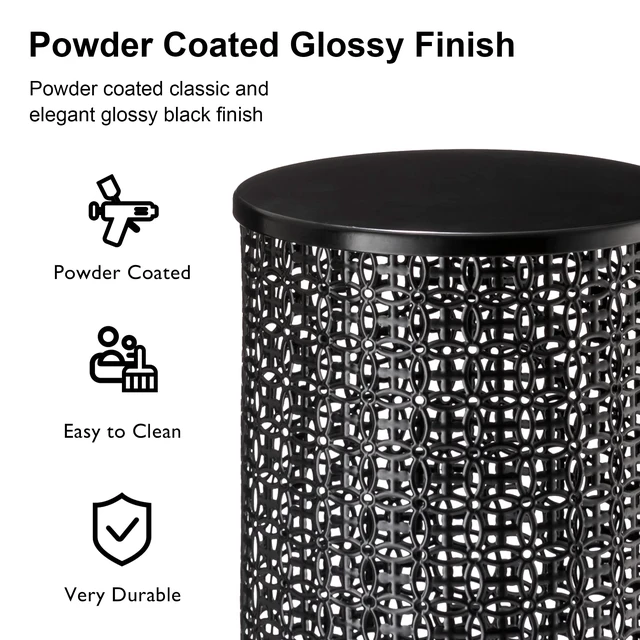 Alt view image 3 of 7 - Outdoor Side Table Set of 2, Decorative Garden Stool for Patio Heavy Duty Metal Frame Accent Table Modern End Table, Glossy Black