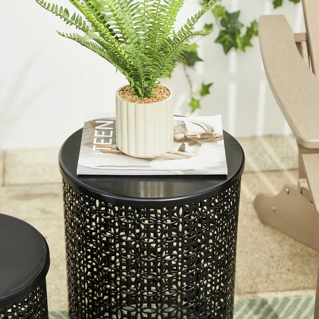 Alt view image 7 of 7 - Outdoor Side Table Set of 2, Decorative Garden Stool for Patio Heavy Duty Metal Frame Accent Table Modern End Table, Glossy Black