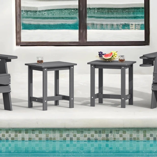 Alt view image 2 of 7 - Outdoor Side Table Set of 2, HDPS Small Outdoor Table, Adirondack Side Table, Outside End Table for Patio, Deck, Pool, Weather Resistant/Easy Maintenance, Dark Gray