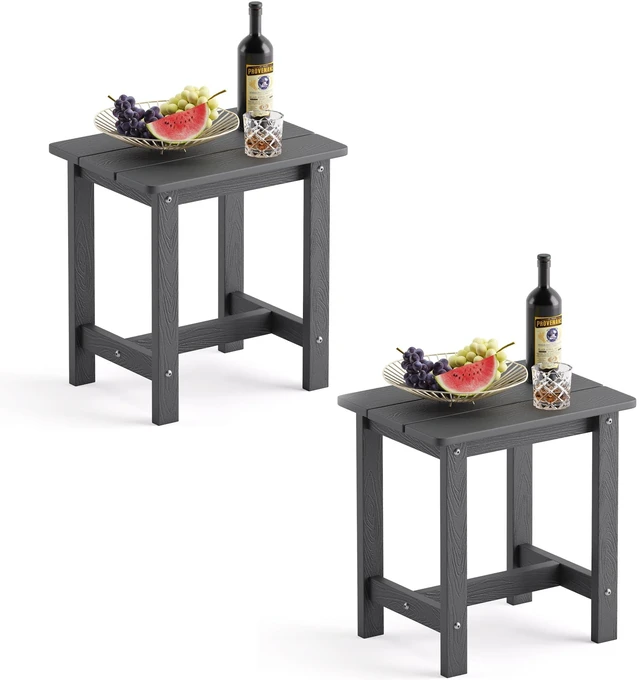 Main image of Outdoor Side Table Set of 2, HDPS Small Outdoor Table, Adirondack Side Table, Outside End Table for Patio, Deck, Pool, Weather Resistant/Easy Maintenance, Dark Gray
