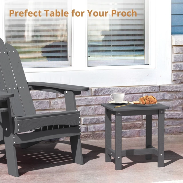 Alt view image 4 of 7 - Outdoor Side Table Set of 2, HDPS Small Outdoor Table, Adirondack Side Table, Outside End Table for Patio, Deck, Pool, Weather Resistant/Easy Maintenance, Dark Gray