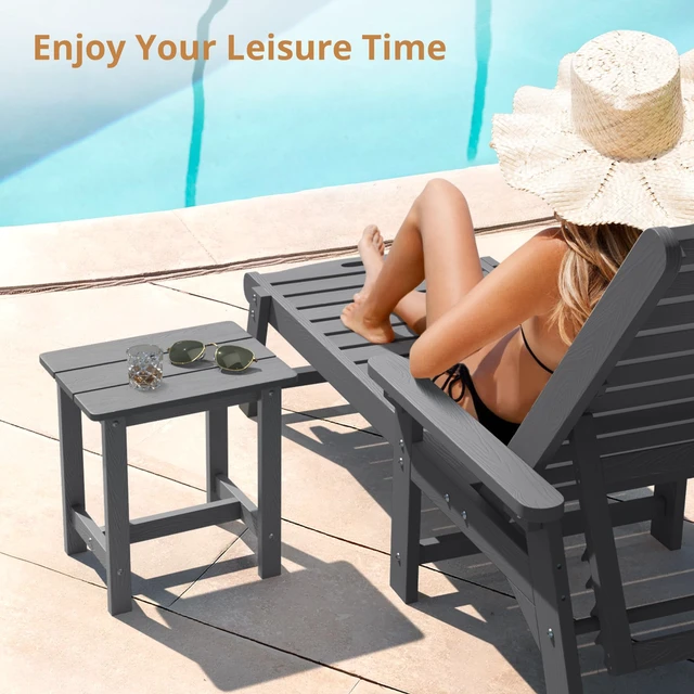 Alt view image 3 of 7 - Outdoor Side Table Set of 2, HDPS Small Outdoor Table, Adirondack Side Table, Outside End Table for Patio, Deck, Pool, Weather Resistant/Easy Maintenance, Dark Gray