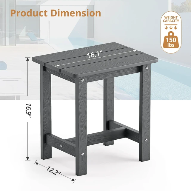 Alt view image 7 of 7 - Outdoor Side Table Set of 2, HDPS Small Outdoor Table, Adirondack Side Table, Outside End Table for Patio, Deck, Pool, Weather Resistant/Easy Maintenance, Dark Gray